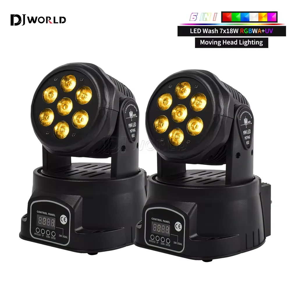 

2pcs LED 7x18W Moving Head Light RGBWA+UV 6IN1 Professional Stage Effect 10/15DMX Wash Light for Disco DJ Music Party Dance Club