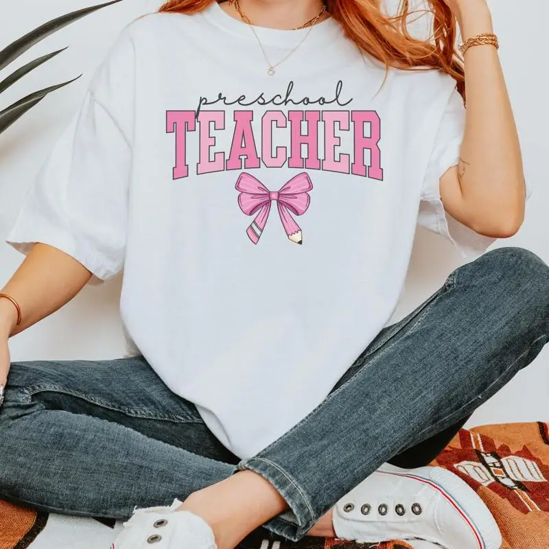 

Pre K Teacher T Shirt Preschool For First Day Of School Back To Team Coquette