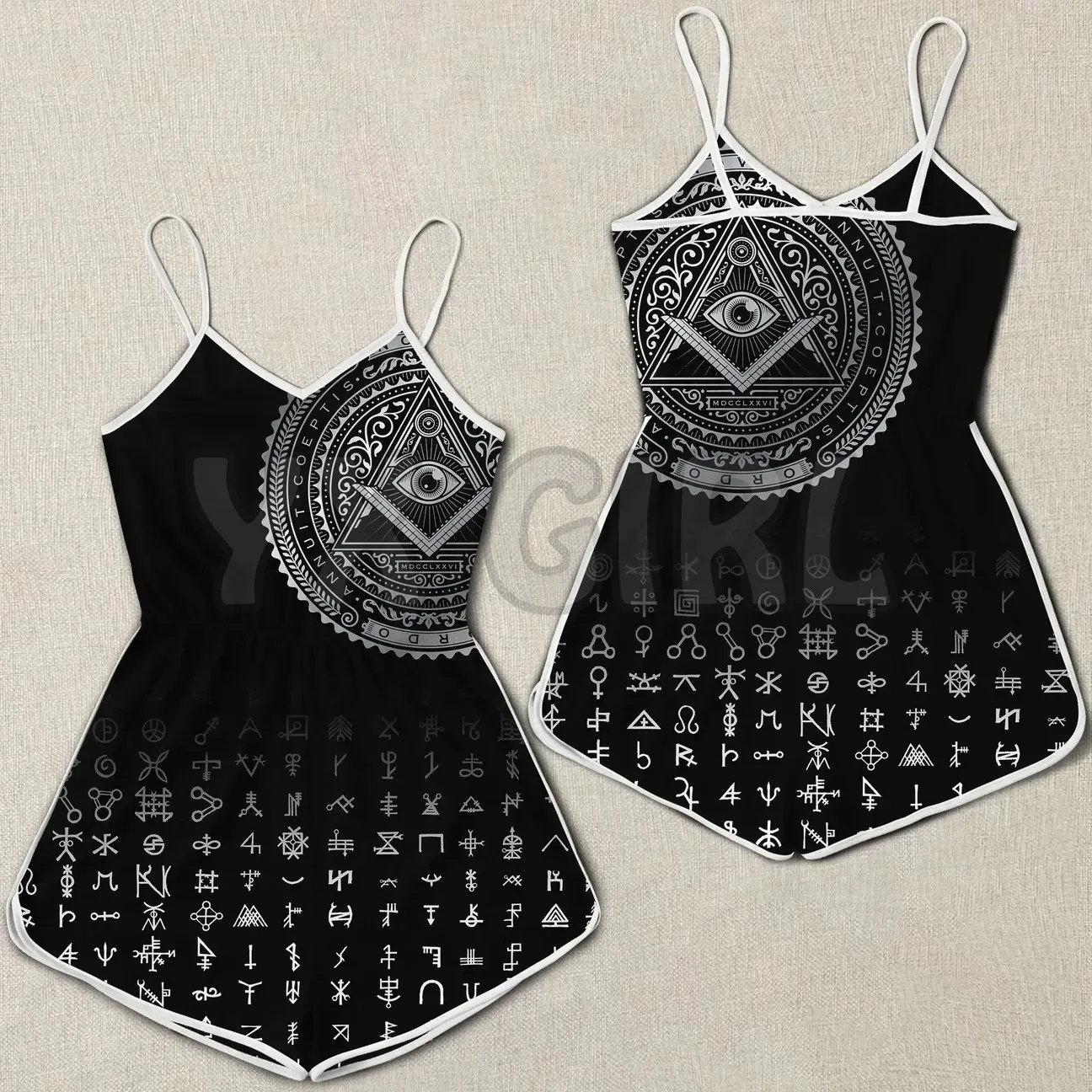 YX GIRL Viking Nordic Raven Tattoos  3D All Over Printed Rompers Summer Women's Bohemia Clothes