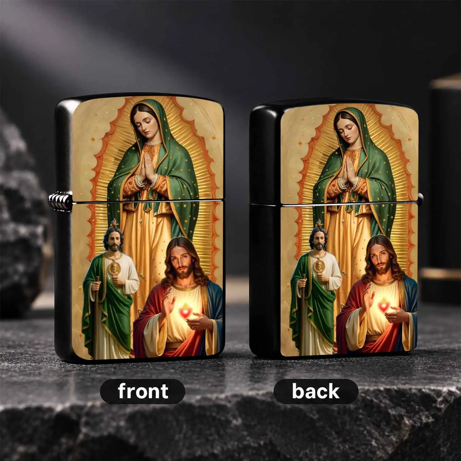 Vintage Religious Themed Windproof, Printed With Our Lady Of Guadalupe, Saint Jude And Sacred Heart Of Jesus, Portable All-, Faith Keepsake, Ideal For Daily Use, Devotional Gift And Personal Collectible For Religious Believers A Fun And Hum