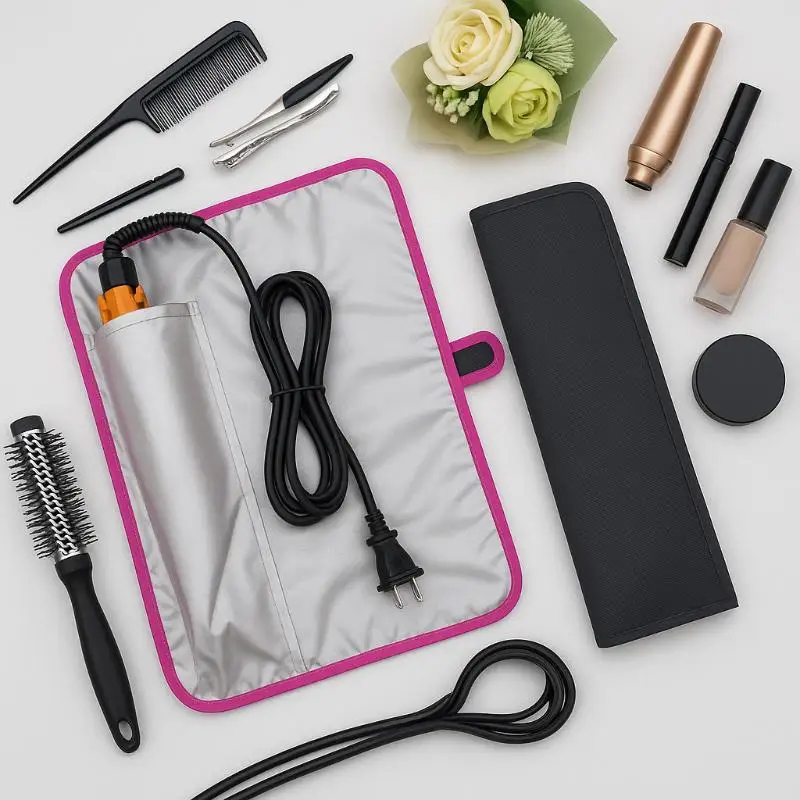 Portable Anti-Heat Mats Heat Resistant Mat Pouch For Hair Straightener Flat Iron Curling Iron Prevent Burns Styling Organizer