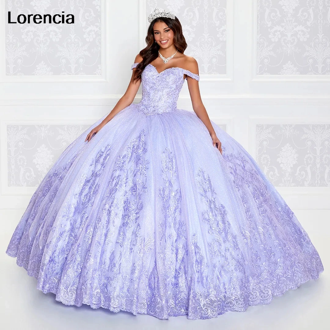 

Lorencia Shiny Lilac Quinceanera Dress Ball Gown Lace Applique Beading Crystal Mexico Corset Sweet 16 Vestidos De 15 Años YQD792