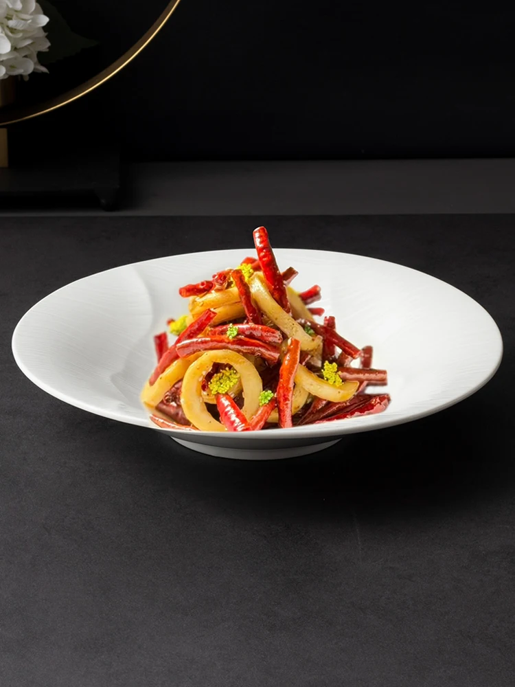 Restaurant striped plate Hotel Club creative tableware cold dish white ceramic fruit salad plate