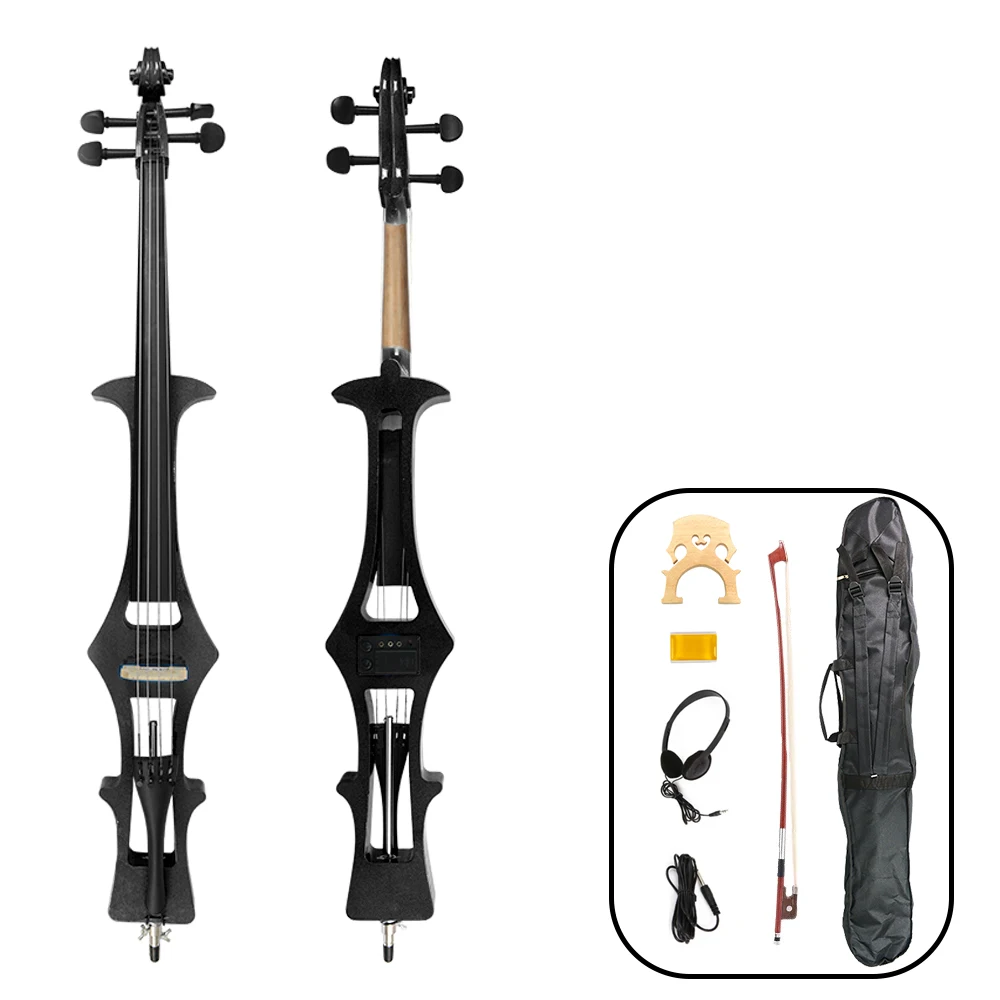 Silent Cellos Plug Play Solid Wood Electric Cello 4/4 Full Size for Adults, with Carry Case Bow Included SET