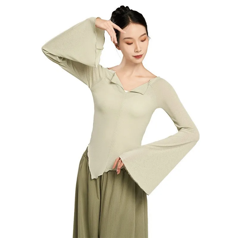 بدلة الرقص الإناث الكبار أنيقة ممارسة قافية الجسم بدلة الرقص الكلاسيكية البوق كم الرقص الصيني الحديث الرقص الكبار