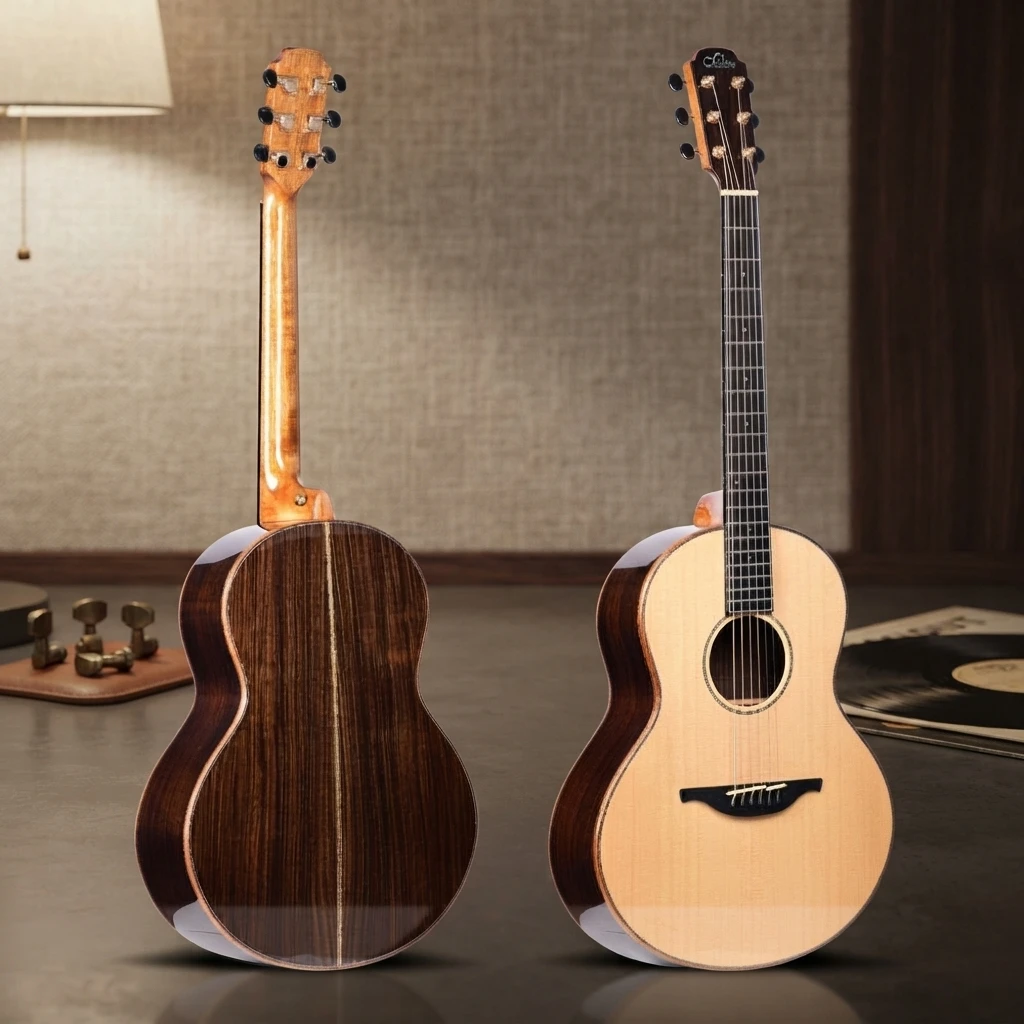 Orchestra Model All‑Solid Folk Acoustic Guitar,Ebony Fingerboard AA‑Grade Sitka Spruce Top Natural For Professional Player