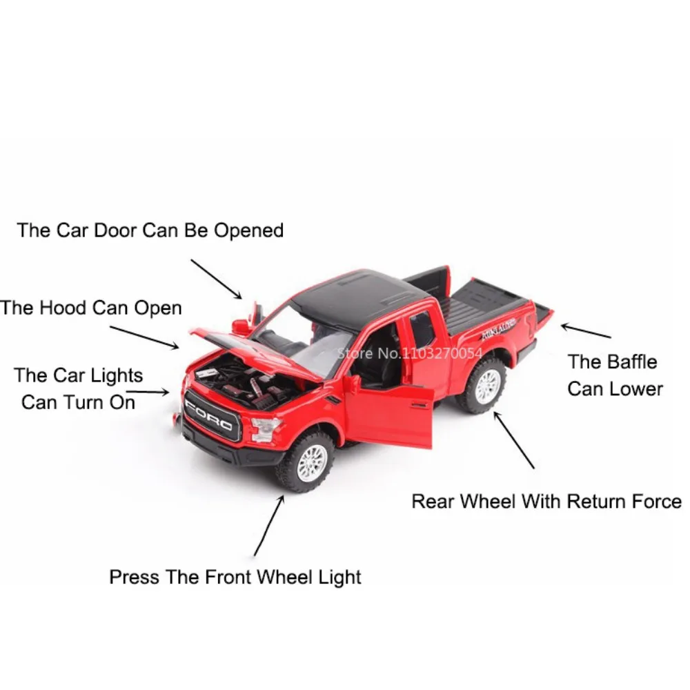 نموذج لعبة من السبائك المصبوبة للأولاد ، فورد سيارة رابتور ، إطار مطاطي ، محاكاة ، داخلي ، سحب للخلف ، ضوء صوتي ، مركبات ، هدايا