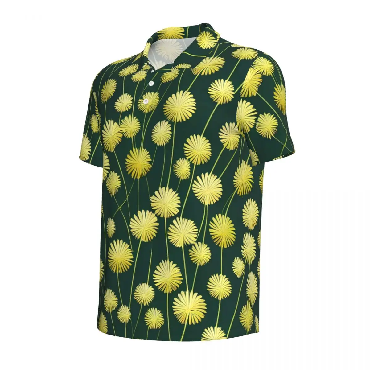 Dandelion Print Polo Shirt Men Yellow Green Casual Shirt Summer Vintage Collar T-Shirts Short-Sleeve Pattern Oversize Tops