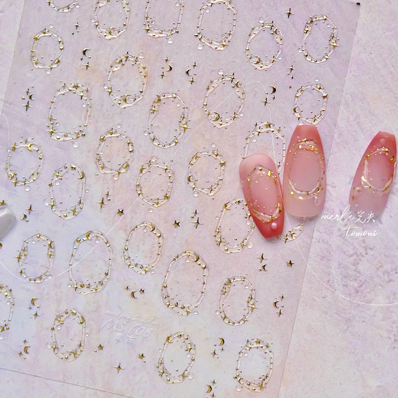 Star Moon Gold Silver Jelly Round Love Heart Star Bubble Water Ripple Self Adhesive Nail Art Decorations Sticker Manicure Decals