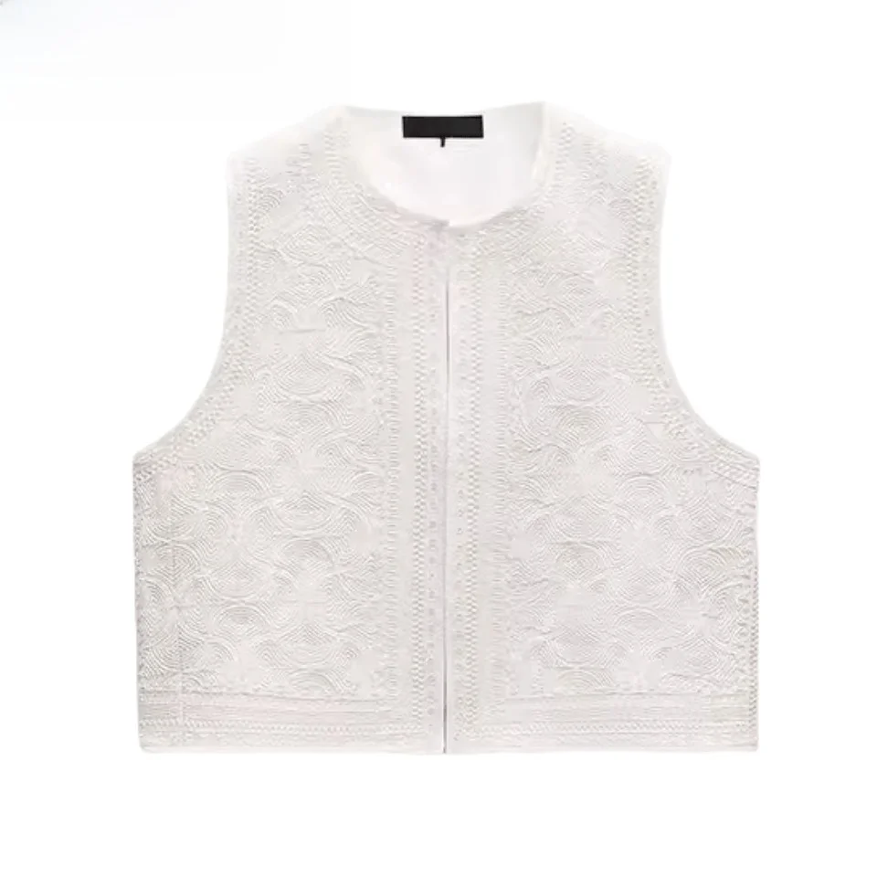 

Summer Women's Embroidered round Ne Svel Vest Open Cardigan Top oulder Pad Jaet Commute Sle Regular Length