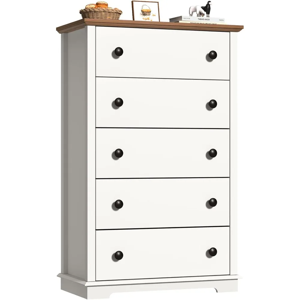 

5 Drawers Dresser, Double Anti-tip, Wooden Chest of Drawers, Tall White Closet Dresser for Bedroom, Living Room, Entryway