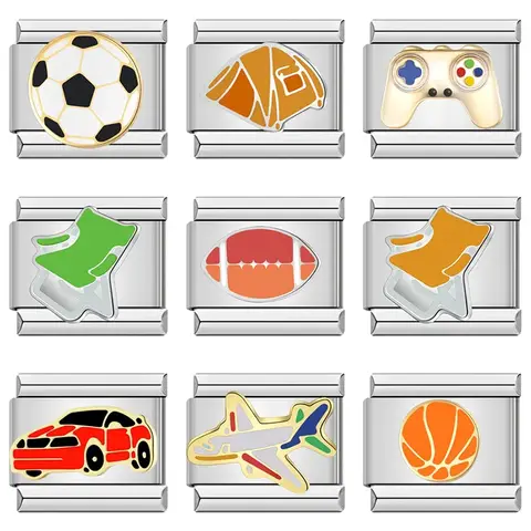 Hapiship Family Women Football Aircraft Tent Chair Car Charm Links Fit 9mm Bracelet Stainless Steel Making DIY Jewelry NEW107
