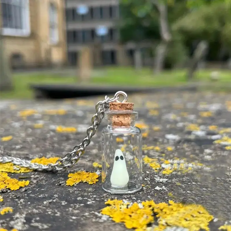 Blue Ghost in A Bottle Necklace The Adopt A Ghost Pendant Necklace Glow-In-The-Dark HalloweenNecklace Tiny Christmas JewelryGift