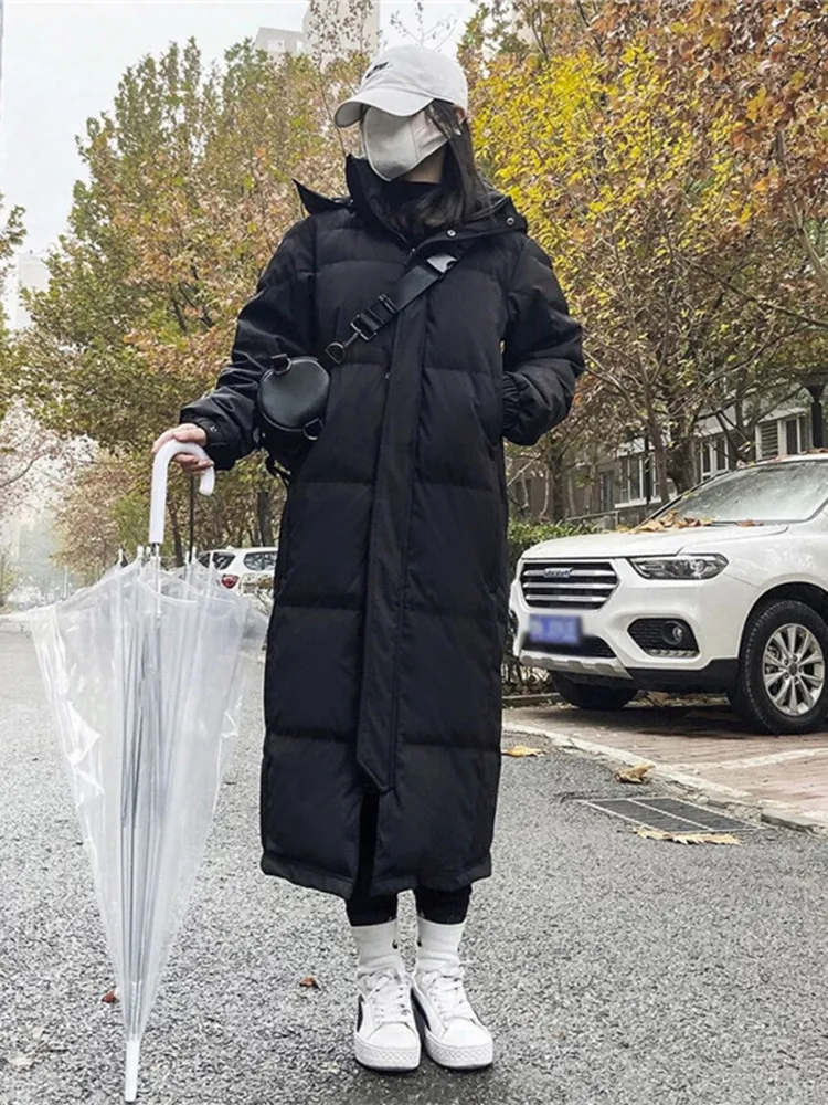 

Bla Long over Knee Women's down Cotton Jaet Loose Korean Sle Bread Trendy Commute Sle Zipper High Waist Winter Coat