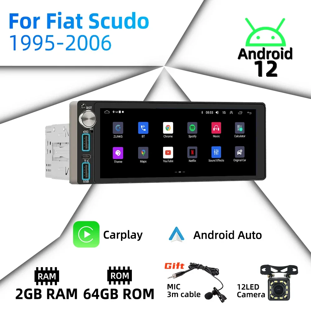 

6,86 "экран Android автомобильный мультимедиа для Fiat Scudo 1995-2006 1 Din радио стерео головное устройство авторадио Carplay Android Auto GPS BT