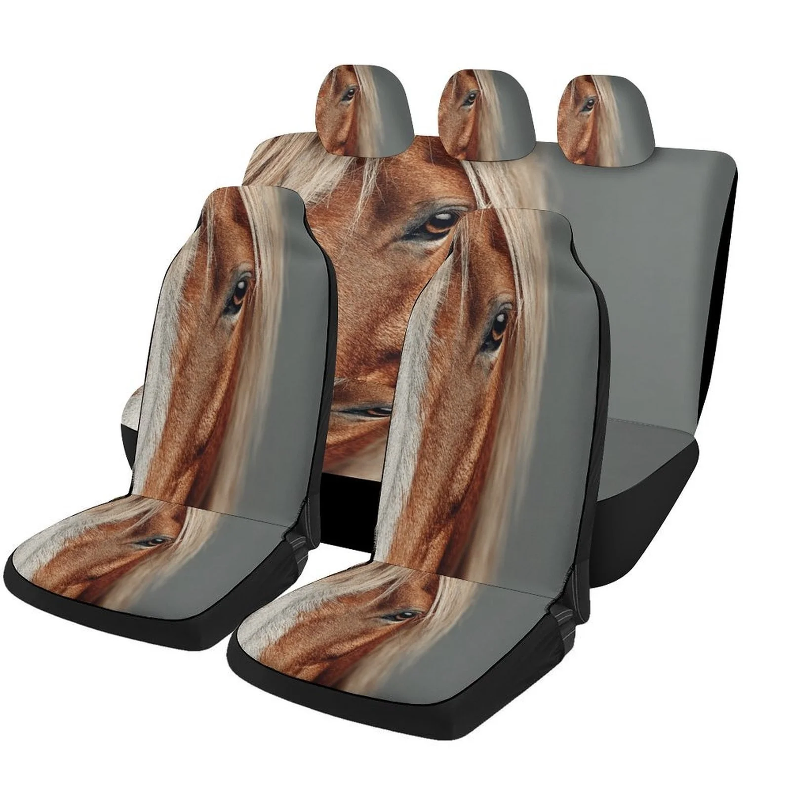 Set Of Car Seat Covers Featuring A Close-Up Of A Horse'S Eye, Designed For Various Vehicles. These Stylish And High-Quality Prot