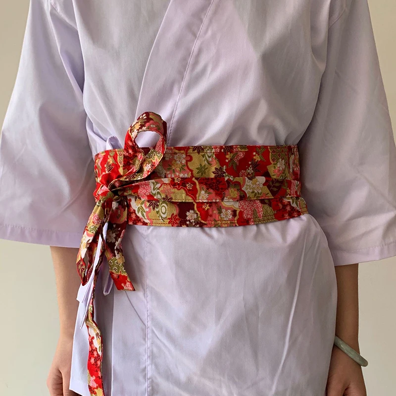 Retro Classic Japanese Style Jacquard Girdle Kimono Obi Waist Accessiries Dress Waistband Sash Sushi Restaurant Waiter Chef Belt