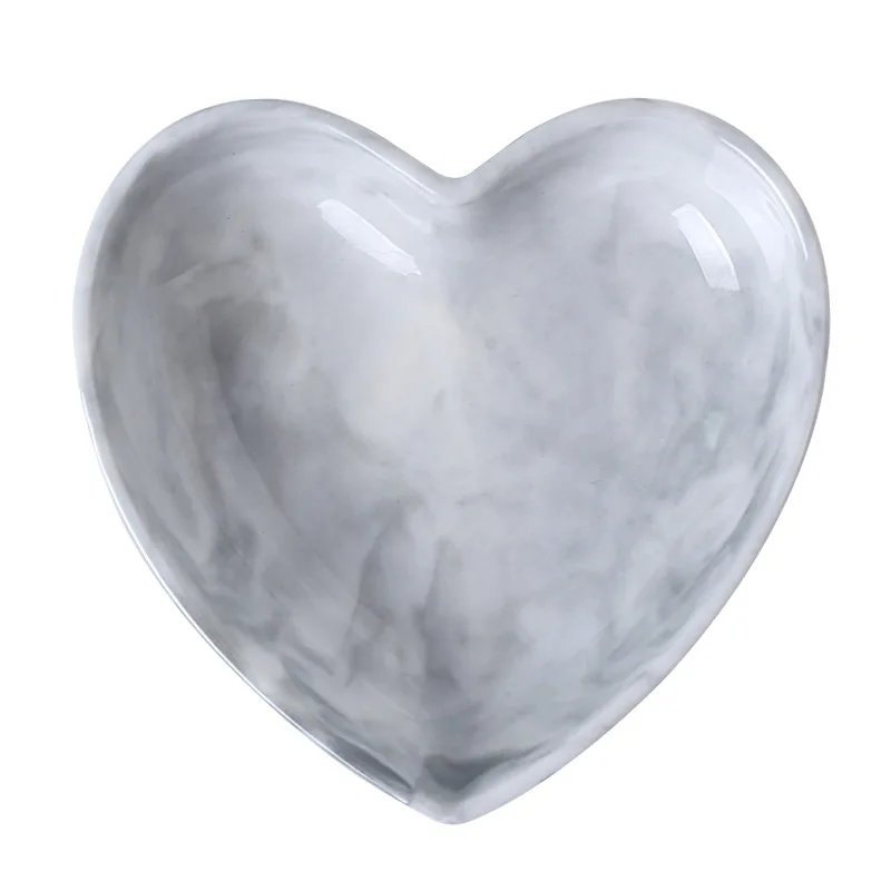 Marble Heart Shape Dinner Plate Bowl Spoon Set Food Dessert Salad Soup Ramen Noodle Bowl Dish Tray Ceramic Crockery Dinnerware