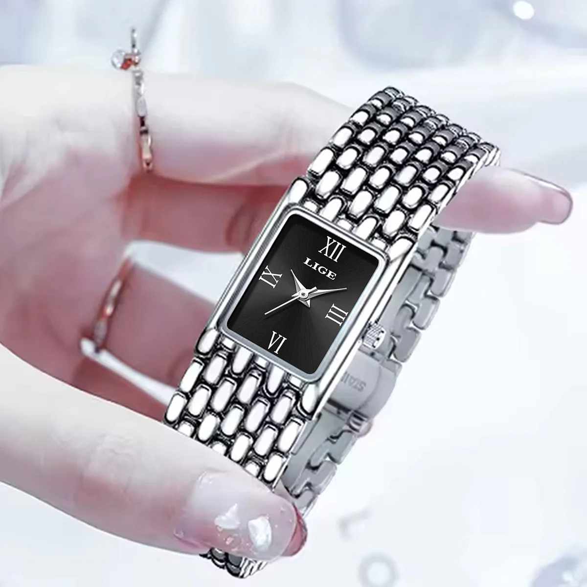 LIGE женские кварцевые часы, роскошный ремешок из нержавеющей стали, спортивные женские часы на открытом воздухе, водонепроницаемые квадратные женские часы, повседневные часы