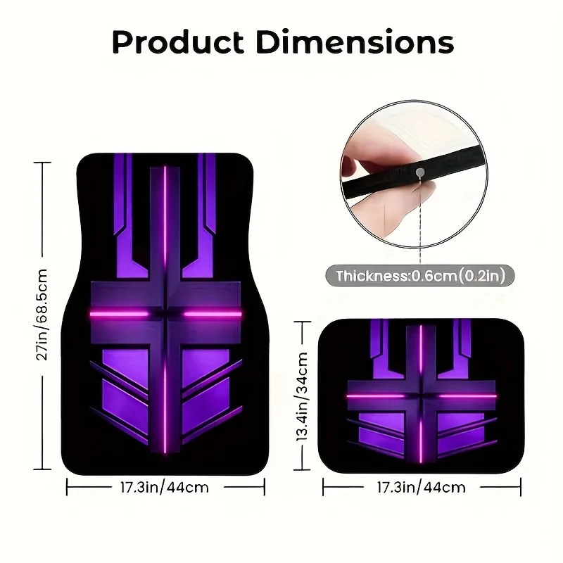 4pcs Black Purple Cross Mecha Wind Car Floor Mats, Trendy And Durable Non-Slip Universal Car Foot Pads Set For Cars, Trucks & SU