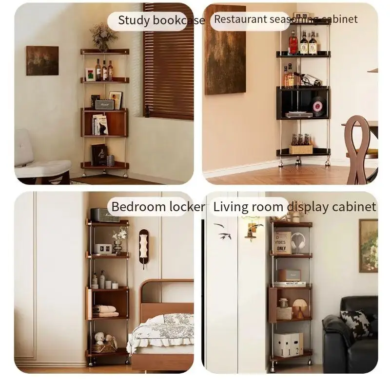Corner Storage Rack, Mid-Century Shelf for Living Room & Bedroom, Multi-Functional Bookcase