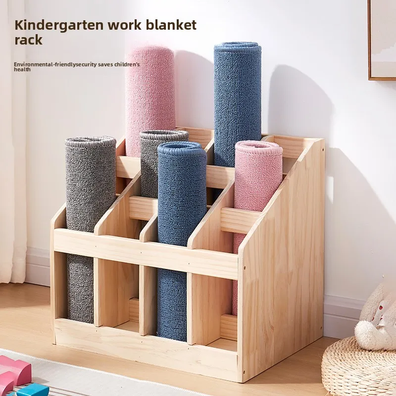 Solid Wood Floor Storage Rack Gym Equipment Organizer Classroom Fitness Gear Display Shelf Multi-grid Yoga Mat Holder Stand