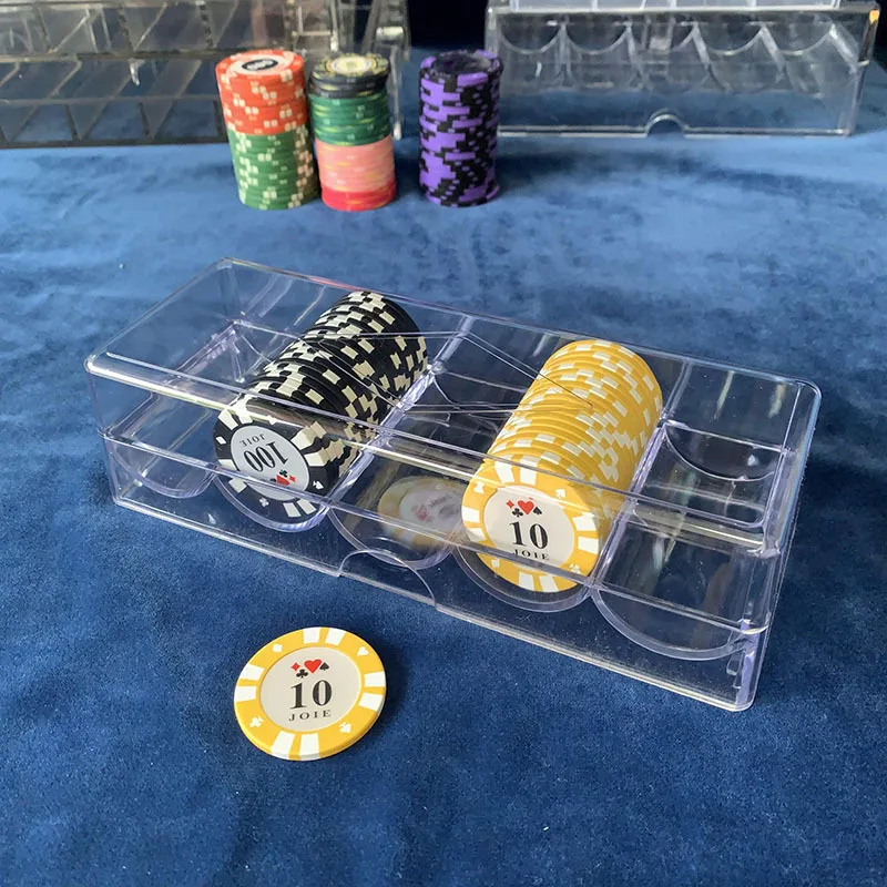 

Texas Hold'em Chip Storage Box 5-Grid Transparent Chip Rack Storage Box Tray Can Hold 100 40x3.3mm Chips