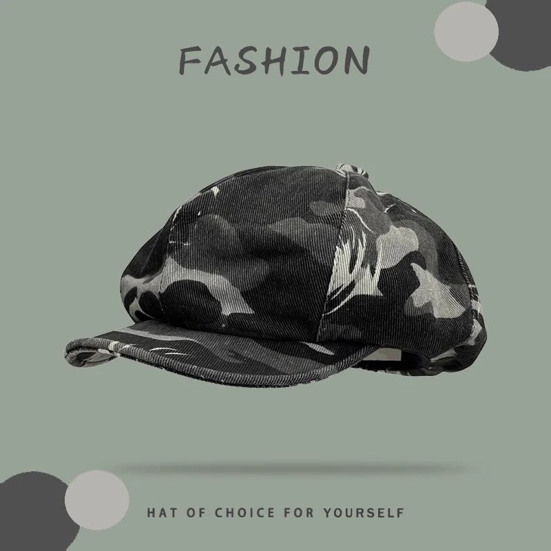 

New Retro Camouflage Octagonal Berets Cap for Men and Women Summer Travel Fashion Versatile Niche Design Literary Painter Hat