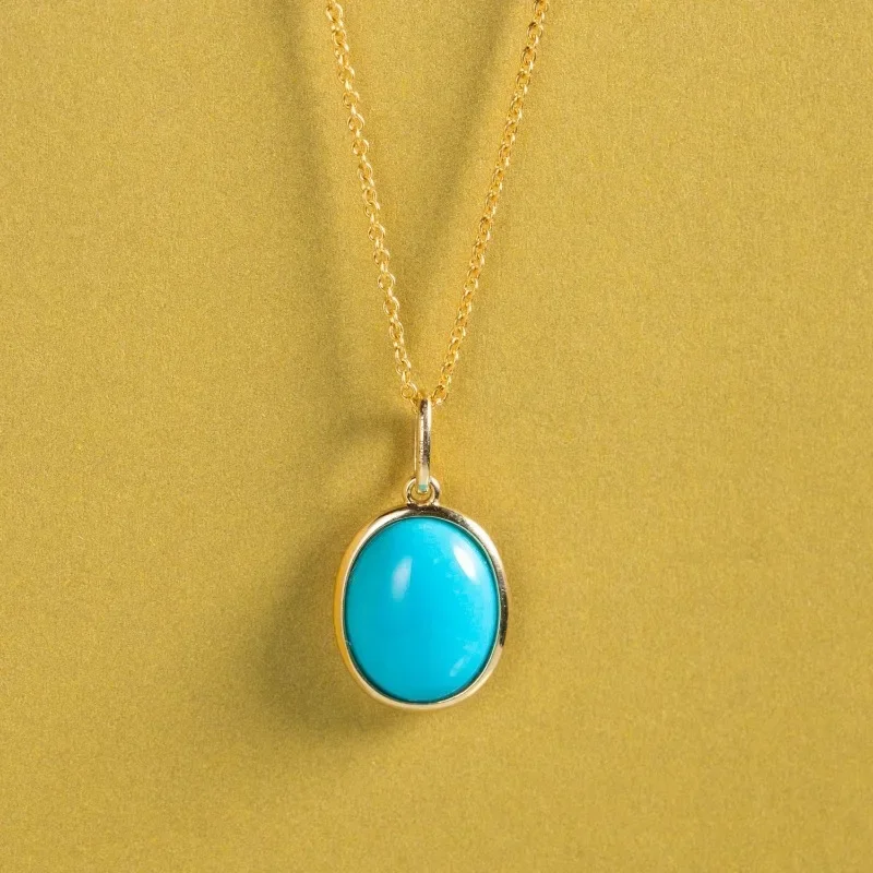oval turquoise necklaces classic charm new in blue pendant Minimally designed Suitable for daily jewelry gifts accessories - Detail 1
