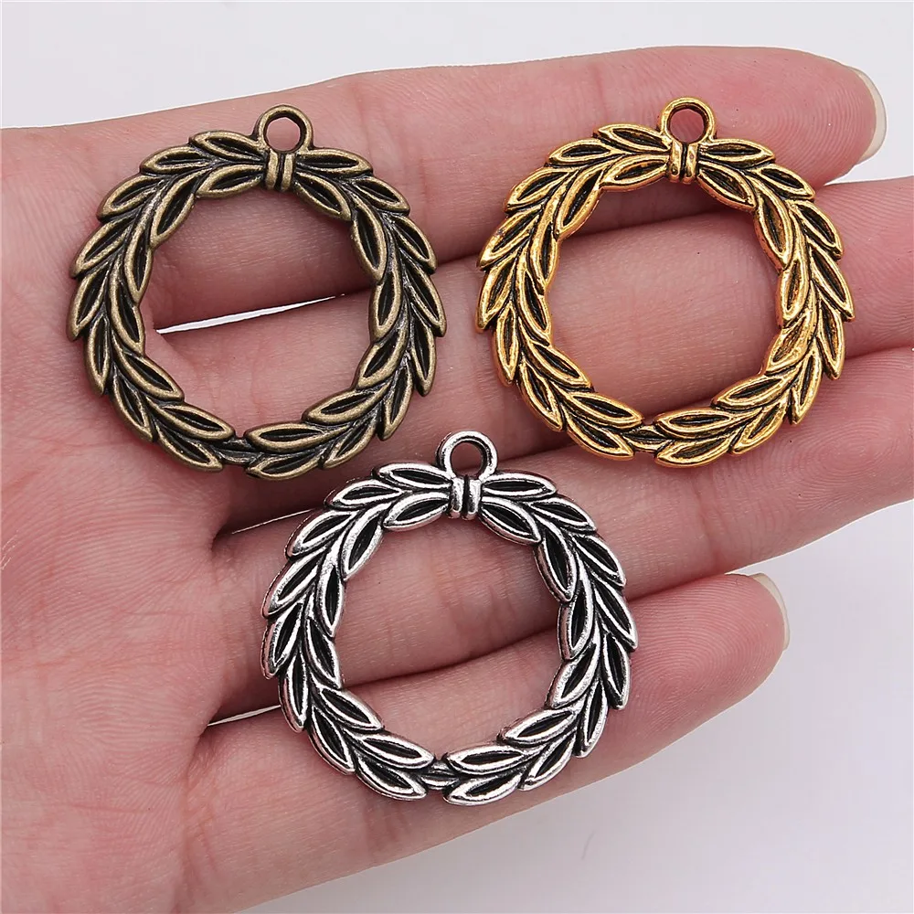 WYSIWYG 3pcs Charms Olive Branch Laurel Wreath 36x34mm Tibetan Pendants Crafts Making Findings Handmade Antique DIY Jewelry