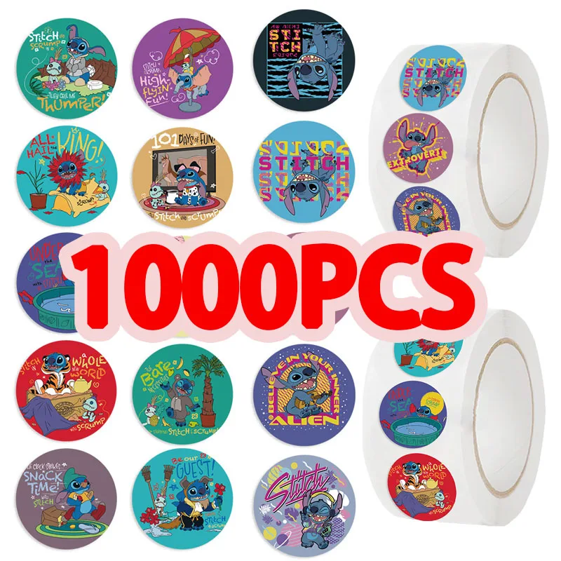 1000 uds/rollo de pegatinas de sellado de punto de dibujos animados de Disney DIY PVC pegatinas para ordenador portátil decoración Stiker juguetes de regalo de recompensa