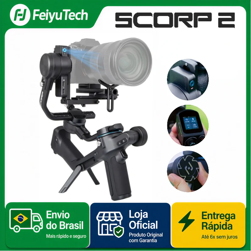 FeiyuTech SCORP 2 Estabilizador de cardan de câmera, rastreador de IA integrado, tela de toque de joystick de atualização, compatível com câmera DSLR sem espelho Sony/Canon/Nikon, fotografia vertical nativa