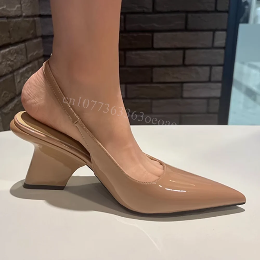 Strange Style Heels Pointed Toe Sandals Fashion Patent Leather Shoes for Women Buckle Ankle Strap Shoes 2024 Zapatos Para Mujere