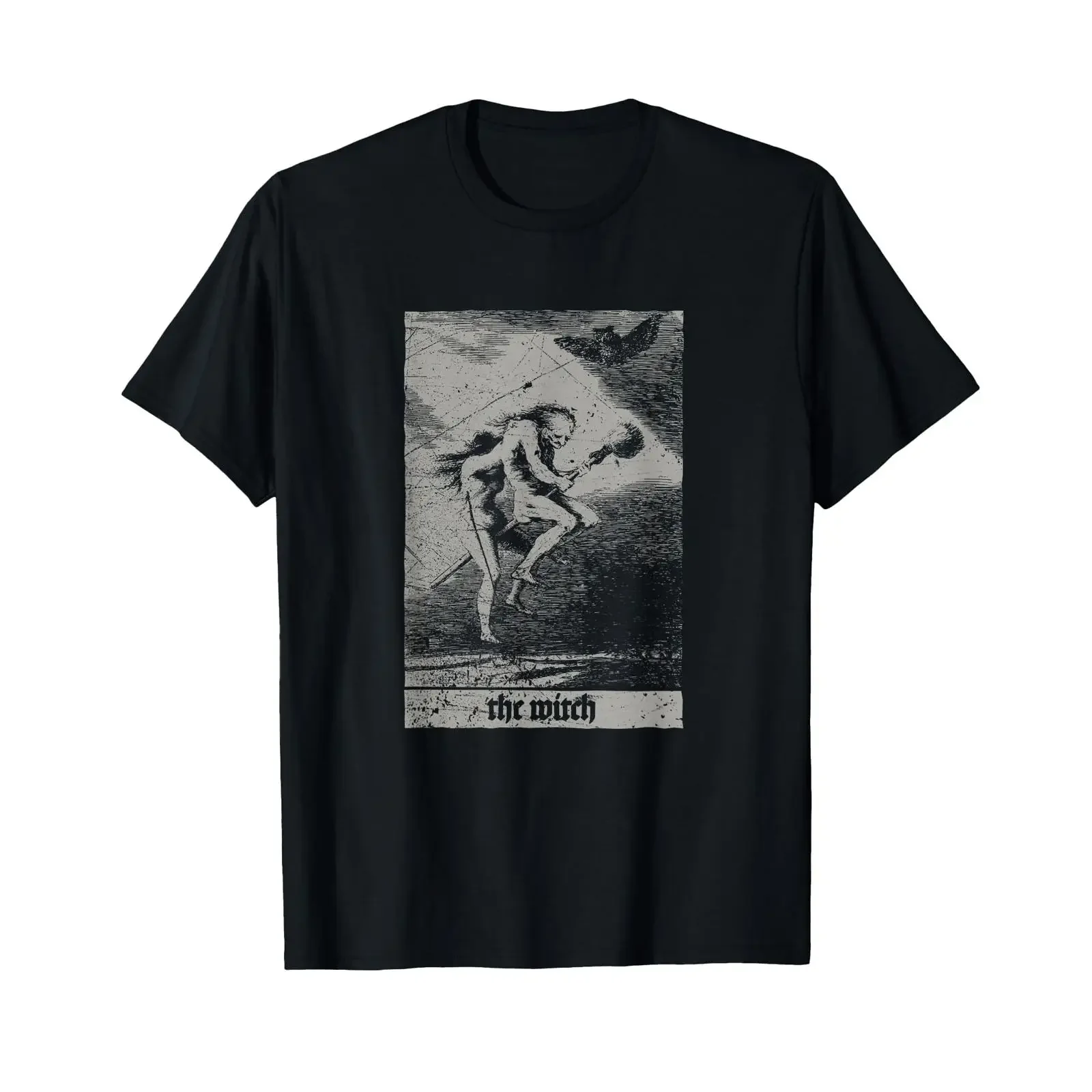Okkult The Witch Occult Tarot Esoteric Vintage Grunge T Shirt black vintage Washed Comfortable Casual graphic Breathable homme