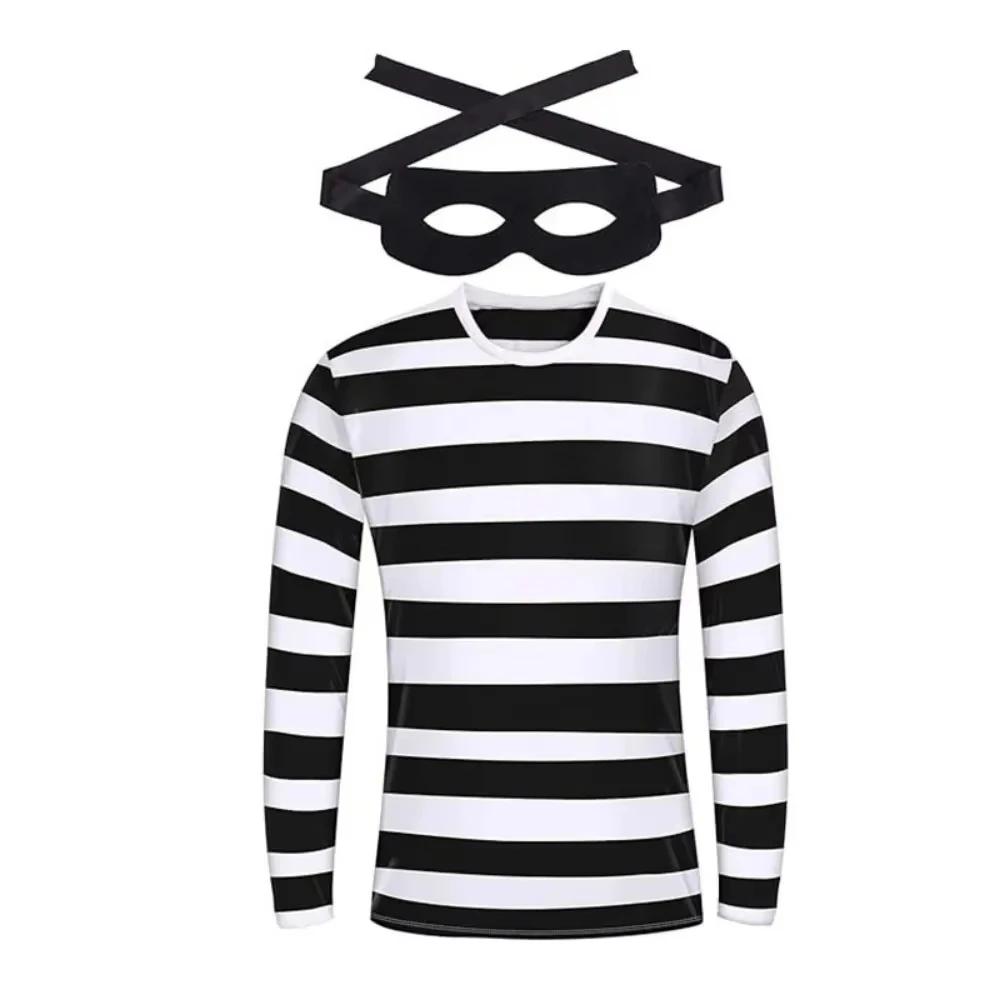 Film-Dieb-Cosplay-Kostüm Modisches Kontrast-Streifen 3D-Druck Langarm-T-Shirt Übergroße Streetwear Herrenbekleidung
