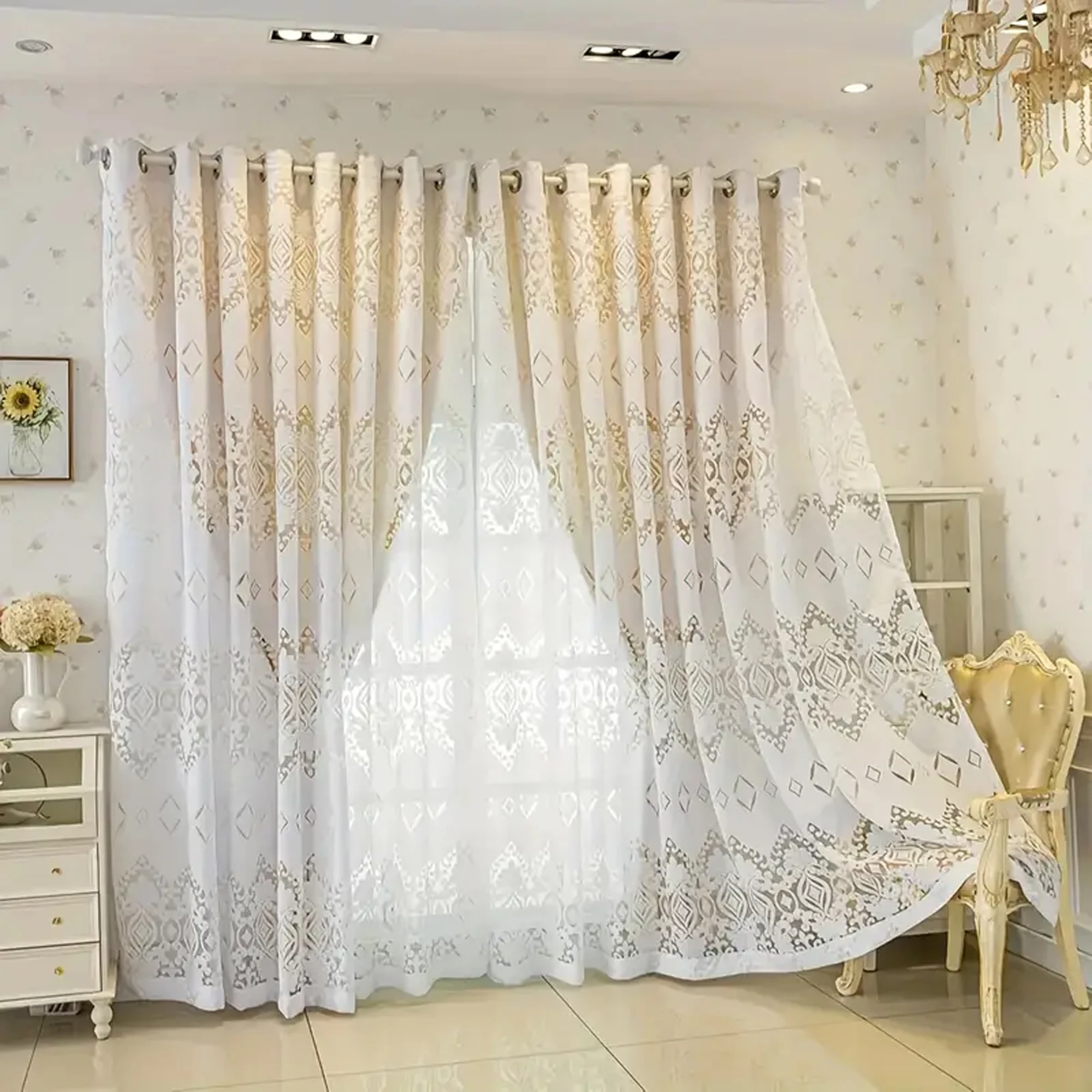 1pc Charming Blackout Curtain, UV Protection Floral Jacquard, Suitable for Bedroom Living Room Office, All-Season Sunshade