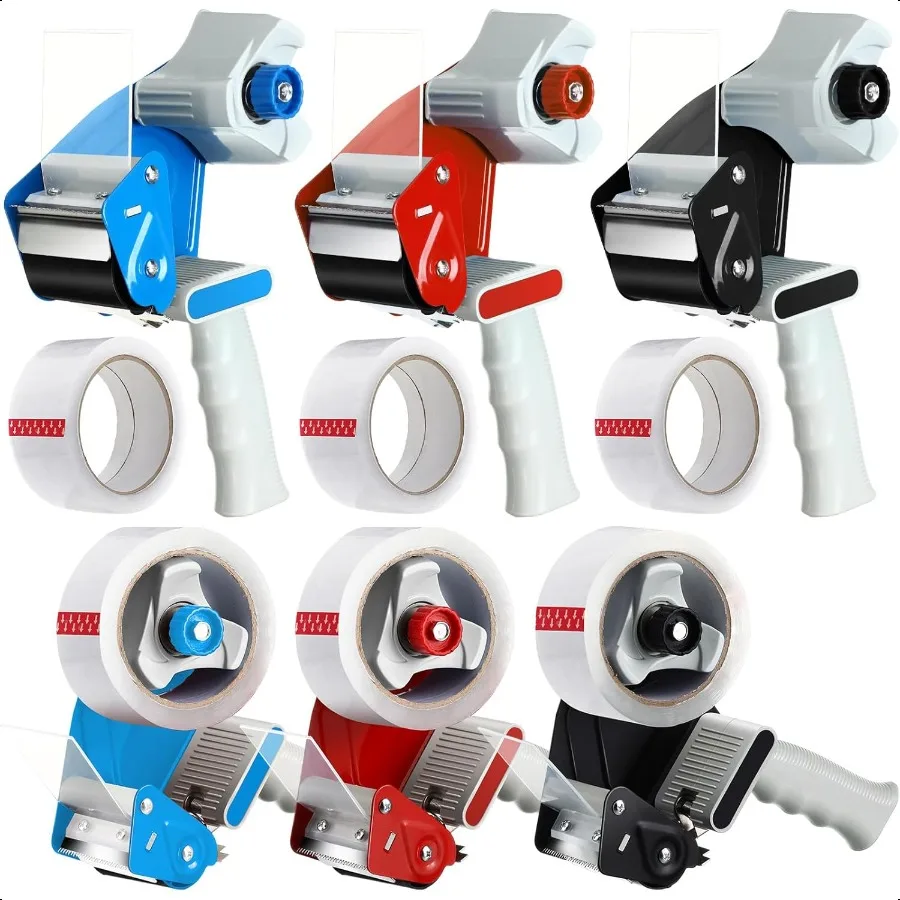 Pistola dispensadora de fita de embalagem de 6 pacotes com 6 rolos de pistola de 2 polegadas Fita de embalagem resistente de 2,7 mil para envio em caixa móvel e caixa S