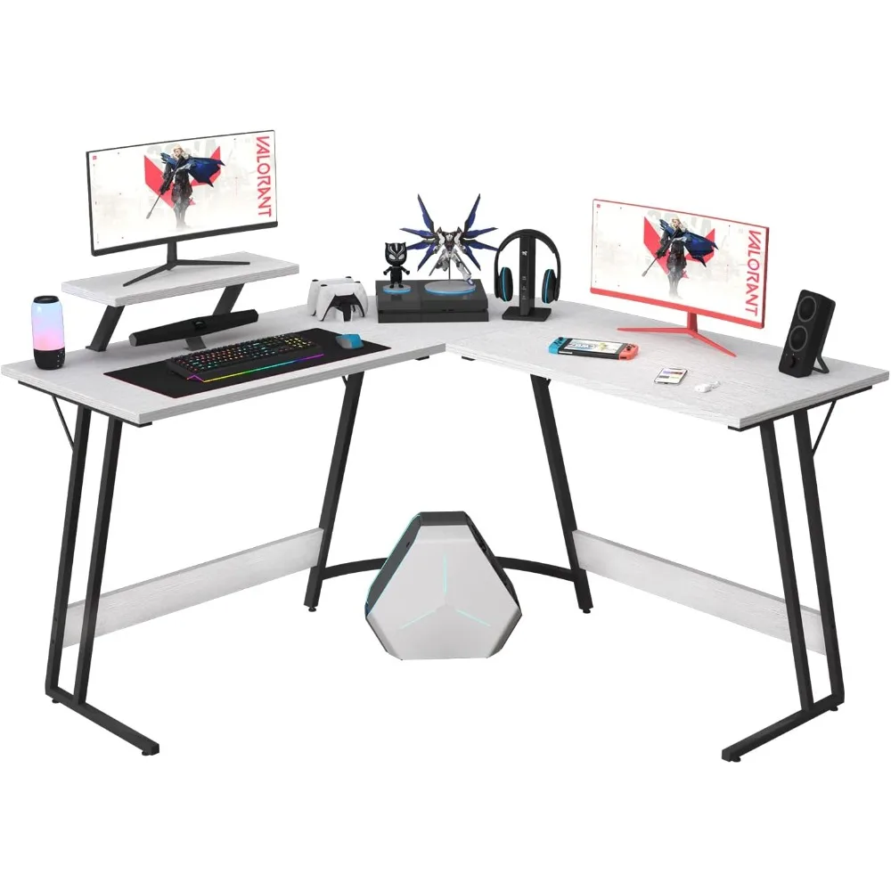 L Shaped Gaming Desk Computer Corner Desk PC Gaming Desk Table with Large Monitor Riser Stand for Home Office Sturdy Writ