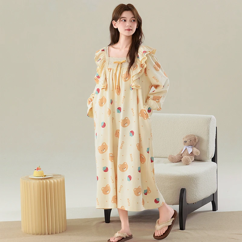 

Новейшая женская ночная рубашка с длинным рукавом M-4XL, женская трикотажная хлопковая ночная рубашка, пижама