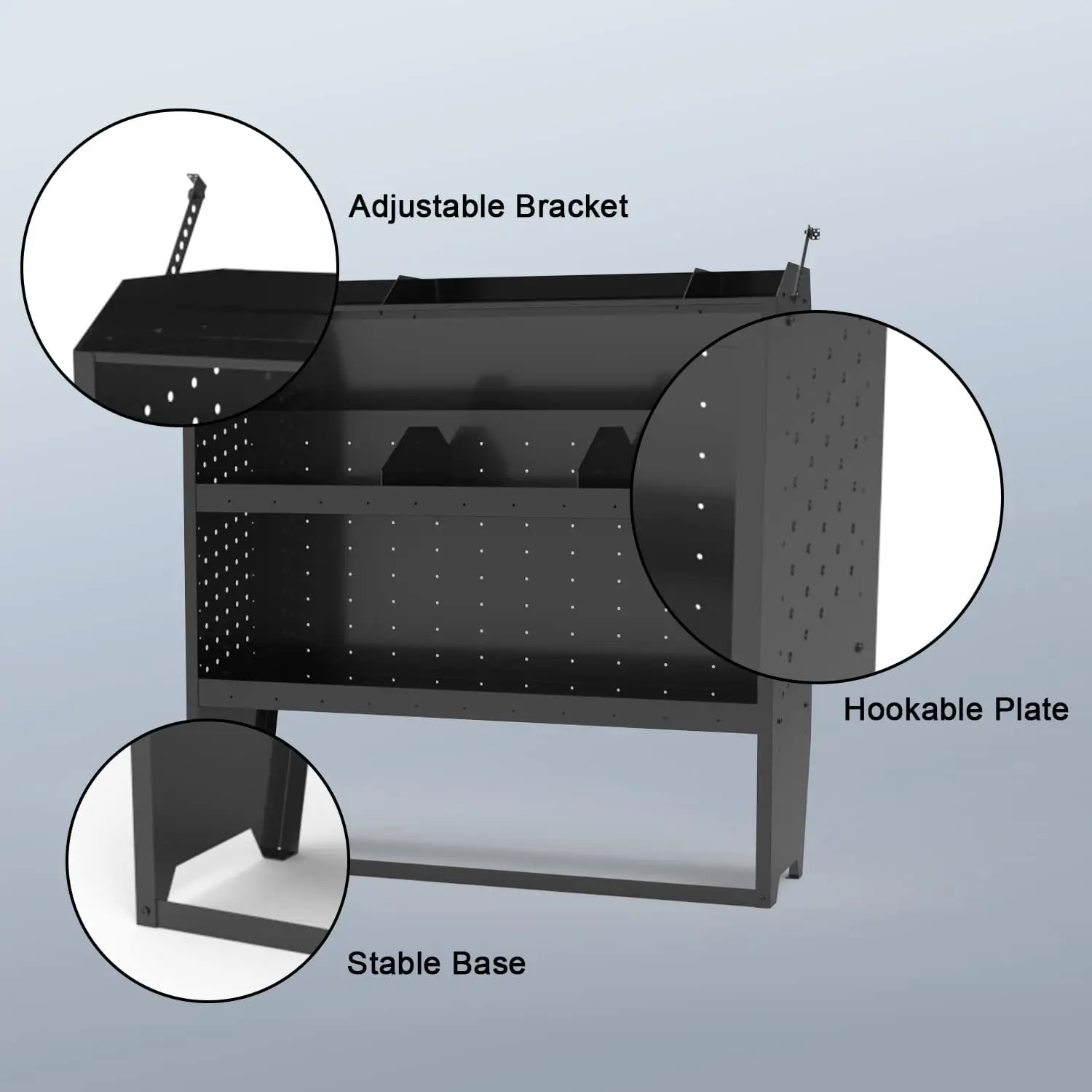 Estante de armazenamento StarONE Cargo Van adequada para NV200, Transit Connect 2014+, Chevy City Express, Promaster City com ganchos, preto, aço