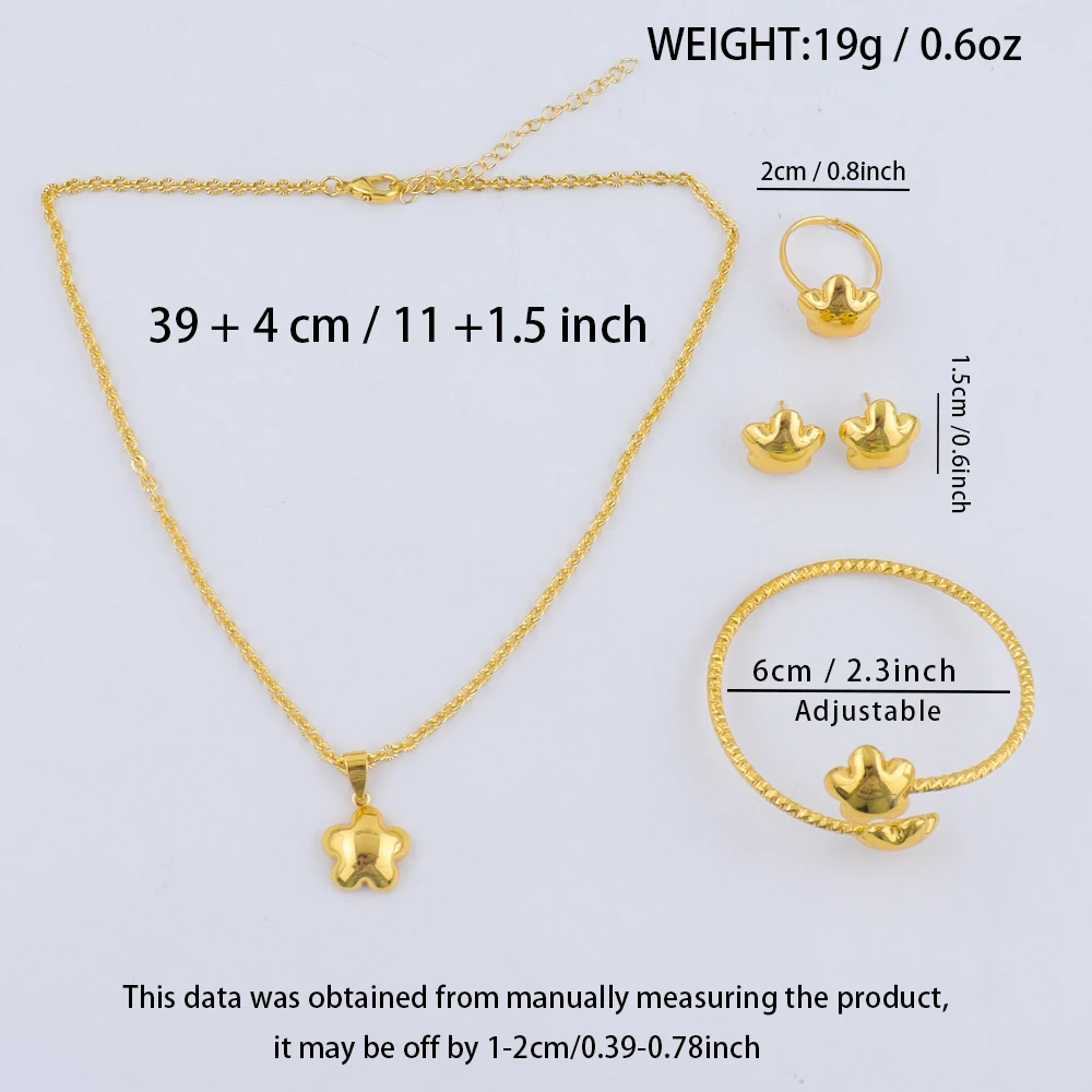 4 Stücke Vergoldete Blume Halskette Ohrringe Armband Ring Schmuck-Set Für Frau Amerika Fashion Party Edelstahl Schmuck Geschenk – Detail 2