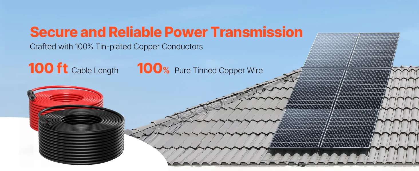 SucceBuy Solar Panel Extension Cable 20FT Black + 20FT Red / 30FT Black + 30FT Red / 50FT Black + 50FT Red / 100FT Black + 100FT Red 10AWG with Female & Male Waterproof Connectors 6mm² PV Cable for Home Ship