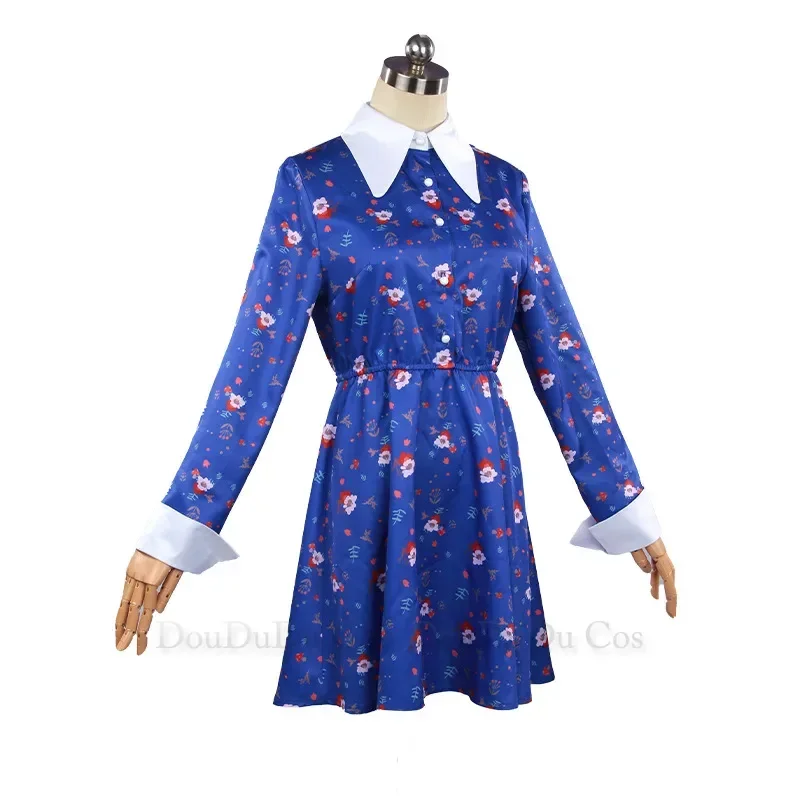 Movie Joker2 Cosplay Costume Adult Women Blue floral pattern dress Suits Women Halloween Carnival Party Costume