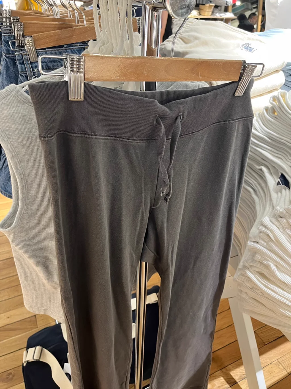 Imagem -03 - Calça Flare de Algodão Feminina Cintura Alta Fina Calça Comprida Esportiva Cinza Simples Casual Calça Chique Feminina Y2k Outono 2023