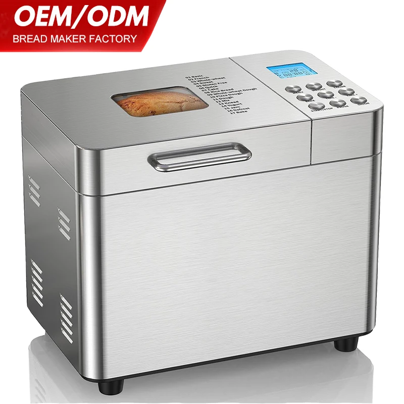 Multifunctional 2LB Stainless Steel Programmable Fully Automatic Bread Maker Machine with Exhaust Funnel and Powerful DC Motor