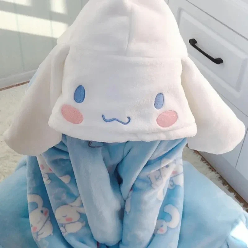 New Sanrio Cinnamoroll Two-piece Hooded Pajamas Women's Plush Fall and Winter Cartoon Pajamas Cute Student Facecloth Loungewear