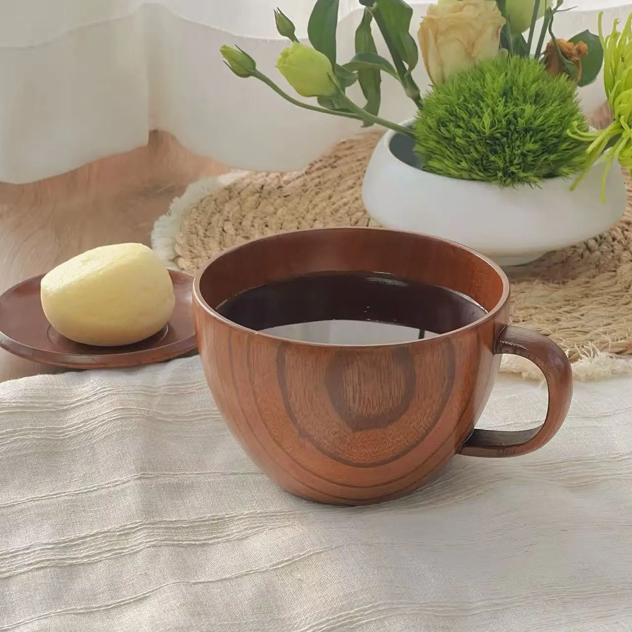 Handmade Jujube Wood Cup With Handle Eco Friendly Food Safe Natural Wooden Beer Coffee Milk Tea Drinkware Kitchen Bar Daily Use