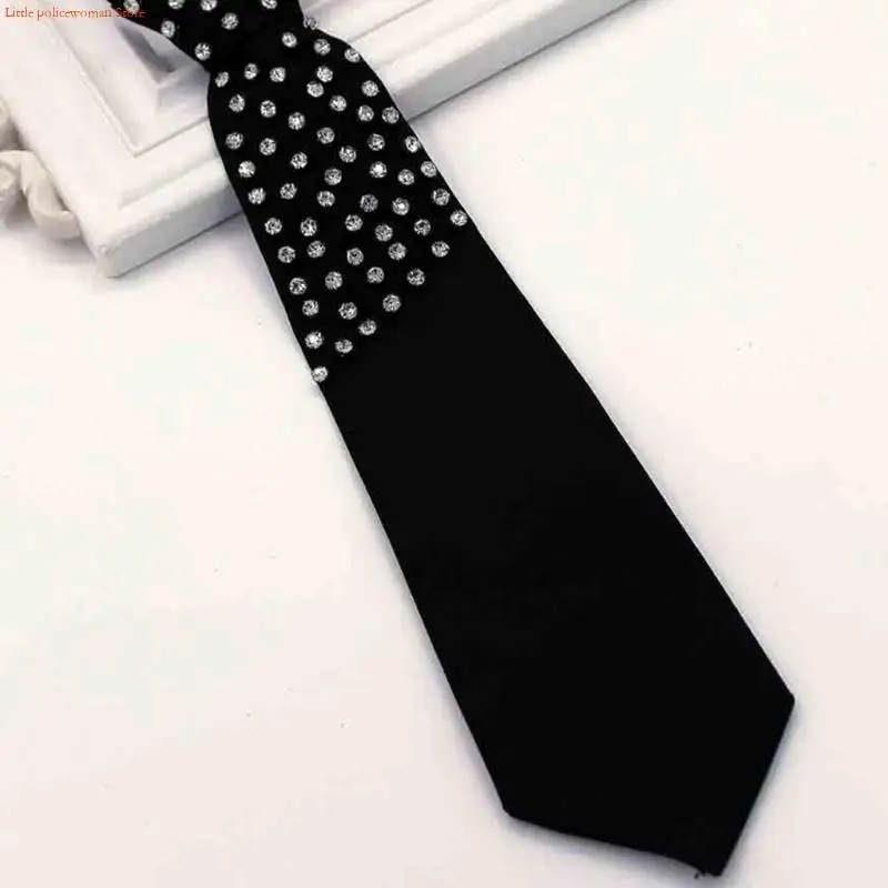 F92D Punk Fashion Tie Black Neck Band مع أحجار الراين المزينة طالب مدرسة موحدة مسبقًا مرتبطة بالرقبة القابلة للتعديل