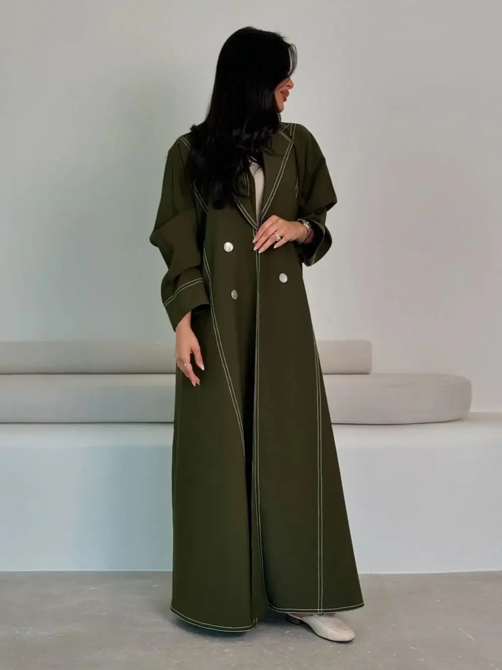 Ramadan Fashion Double breasted Abaya Muslim Dress female  Islamic Kaftan Robe Musulman Abaya wy2147