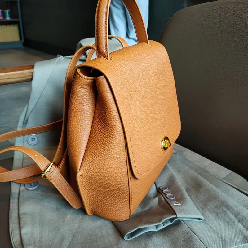 Casual Women Genuine Leather Backpacks Simple Large Capacity Female Shoulder Bags Solid Color Soft Lady\'s Commute Backpack New